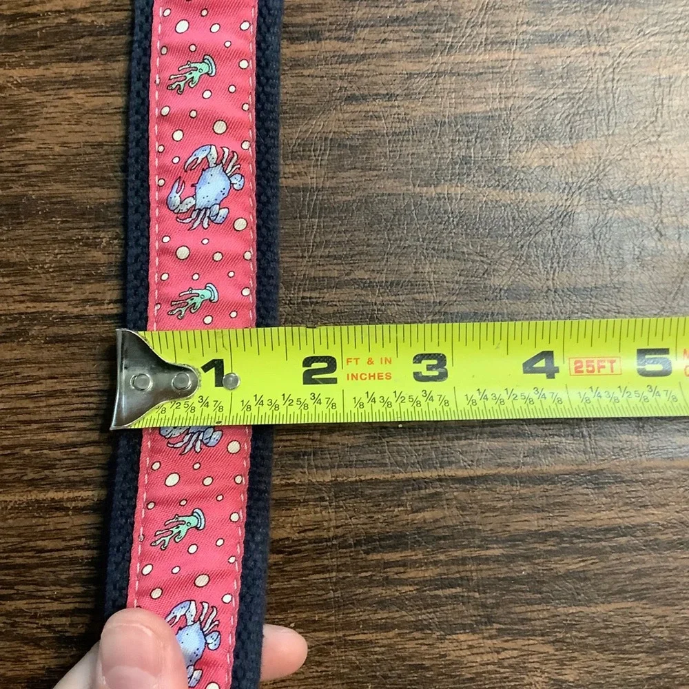 Vineyard Vines Mens Canvas Club Belt Size 32‎ Navy Pink Crab Leather Brass USA